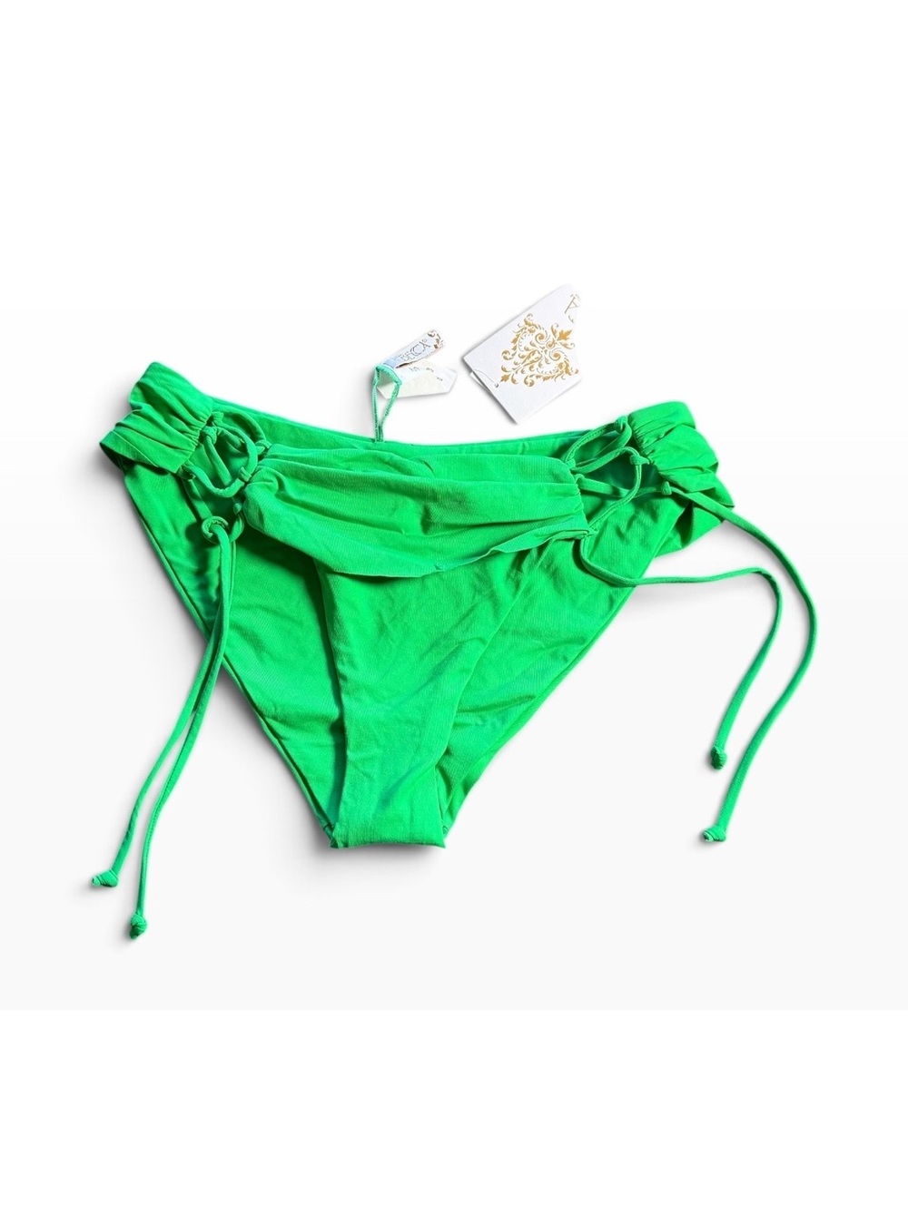 BECCA Kelly green lace up sides cheeky bikini bottom size medium $68 NWT